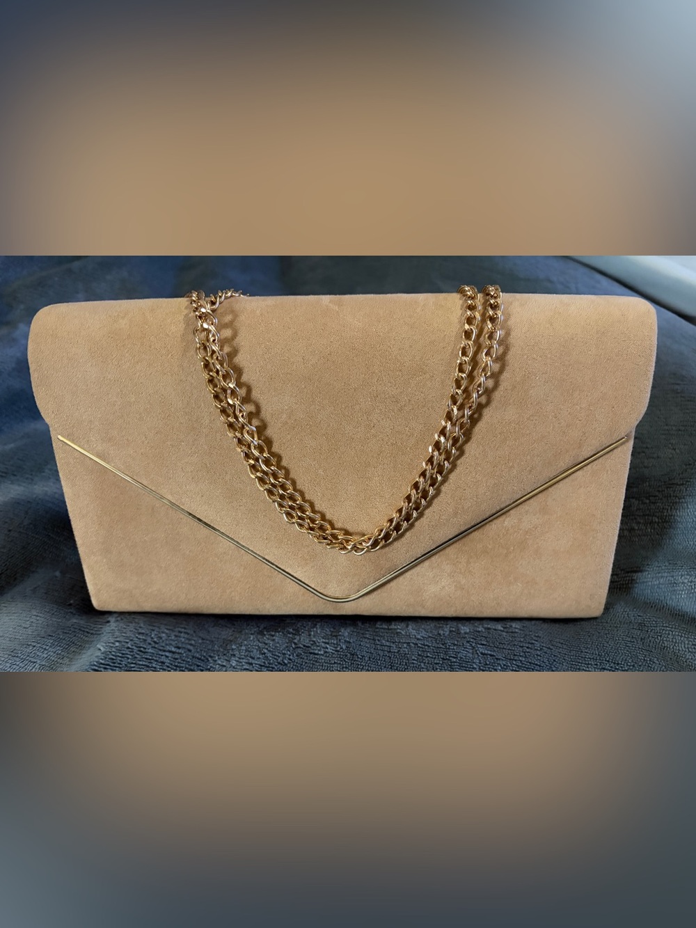 Suede Envelope Crossbody with Gold Chain Strap